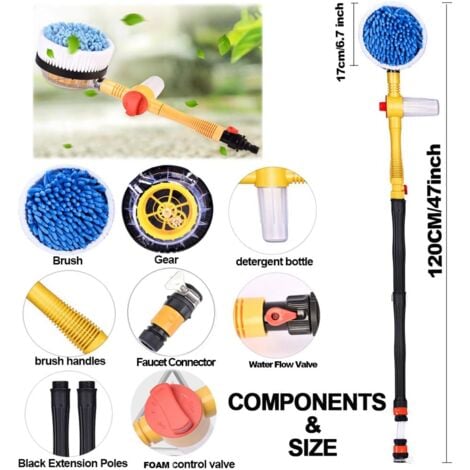 Car Cleaning Brush, Car Cleaning Kit, 360 ° Rotating Mop, Microfiber Car Wash Brush with Long Handle (Yellow)