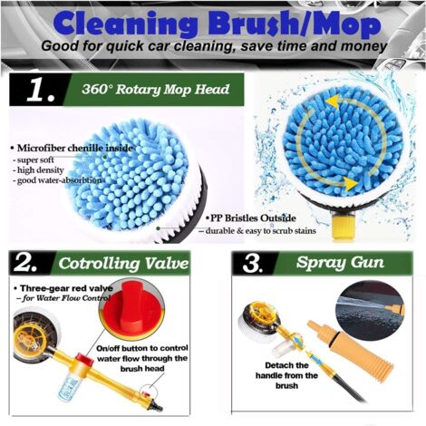 Car Cleaning Brush, Car Cleaning Kit, 360 ° Rotating Mop, Microfiber Car Wash Brush with Long Handle (Yellow)