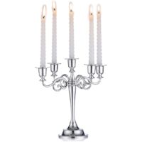 Silver candelabra candle holder, 5-arm candle holder, 27 cm tall, represents taper candles for centerpieces, birthday parties, weddings, dining tables and Christmas decorations