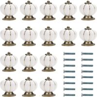 White and Gold Ceramic Cabinet Knob with Pumpkin Shaped Screws (16 Pack) - 1.4" x 1.5" - Round Vintage Furniture Knob - for Home, Office, Kitchen Cabinet, Drawers and Cupboard