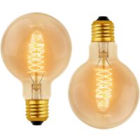 G80 Dimmable 40W Warm White 2700K AC 220V Retro Incandescent Bulbs Decorative Light Bulbs E27 Spiral Tungsten Filament Lamp (2 Pack)
