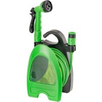 Expandable hose up to 10 meters, reel hose with reel and wall bracket, watering, irrigation, washing and cleaning, 7-jet gun
