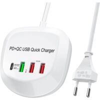 USB-C Fast Charger, PD QC 3.0 USB Charger Quick Charger 4-Port Multiple USB Power Adapter for iPhone iPad