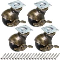 Bronze Ball Wheel, 50mm Ball Casters, Rounded Ball Casters with Brake, Replacement for Furniture, Sofas, Chairs, Cabinets, 4 Pack