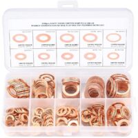 Copper Metal Washers, Gasket Ring Seals, Flat Washers, O-Ring with Box for Sealing - 200pcs/M5 M6 M8 M10 M12 M14