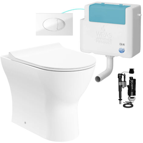 Gloss White Rimless Back to Wall Toilet and Concealed Cistern Set - Side Entry