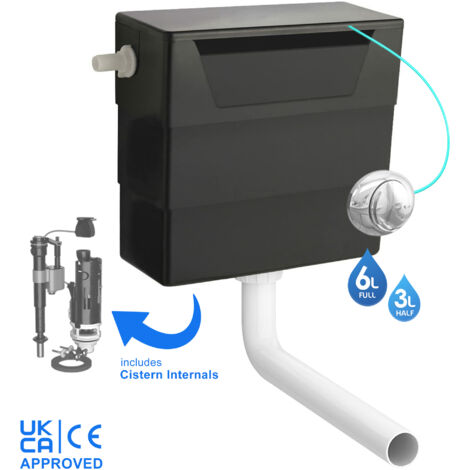 Universal Side Entry Concealed Toilet Cistern WC with Dual Flush Polished Chrome Push Button - Includes WRAS Internals & Pipe