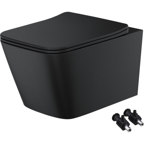 Matt Black Rimless Square Wall Hung Toilet Pan with Soft Close Seat - Hidden Fixations