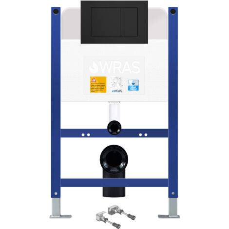 Low Height 0.75m Wall Hung Toilet Frame Dual Flush Concealed Cistern - Matt Black Plate