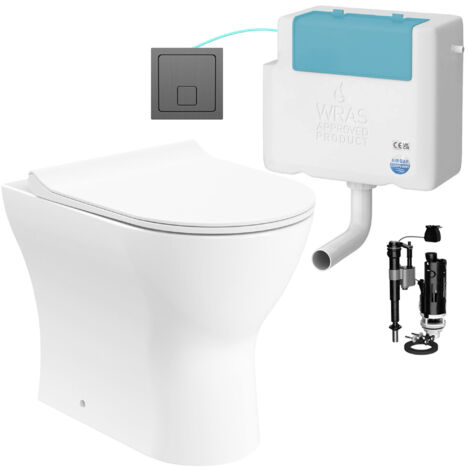 Gloss White Rimless Back to Wall Toilet and Concealed Cistern Set - Side Entry (1/4)