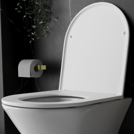 Genuine RAK Resort D Shape Toilet Seat Soft Close Quick Release - Gloss White Slimline Sandwich