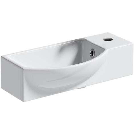Gloss White 460mm Compact Ceramic Wall Hung Bathroom Cloakroom Basin Sink (1/3)