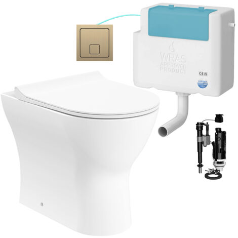Gloss White Rimless Back to Wall Toilet and Concealed Cistern Set - Side Entry