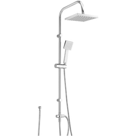 Square Chrome Rigid Riser Shower Kit with Fixed Head and Handset