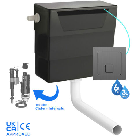 Universal Side Entry Concealed Toilet Cistern WC with Dual Flush Gunmetal Square Button - Includes WRAS Internals & Pipe (1/3)