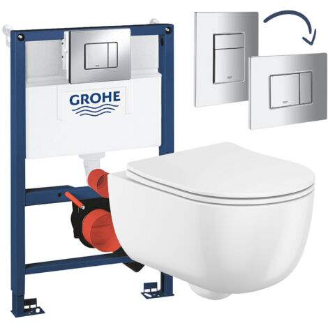 Gloss White Rimless Wall Hung Toilet with Grohe Rapid 0.82m Low Height Concealed Cistern Frame Set