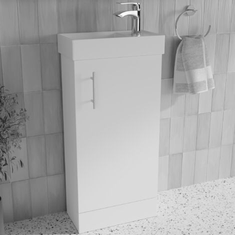 Gloss White 400mm Bathroom Cloakroom Vanity Unit Basin Sink Compact Cabinet