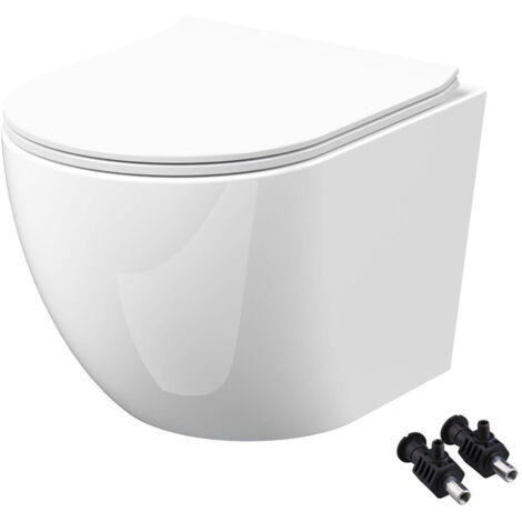 Gloss White Compact Rimless Wall Hung Toilet Pan with Soft Close Seat - Hidden Fixations