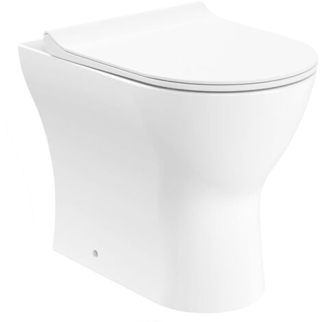 Gloss White Rimless Back to Wall Toilet Pan with Soft Close Seat