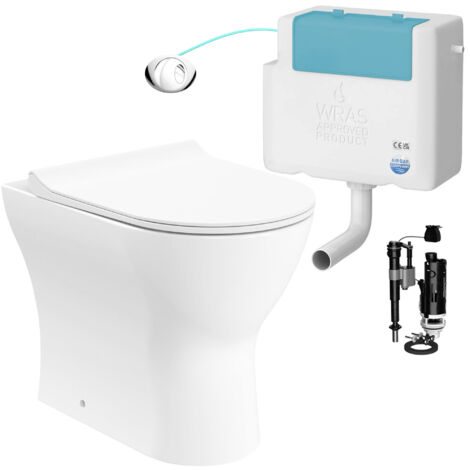 Gloss White Rimless Back to Wall Toilet and Concealed Cistern Set - Side Entry