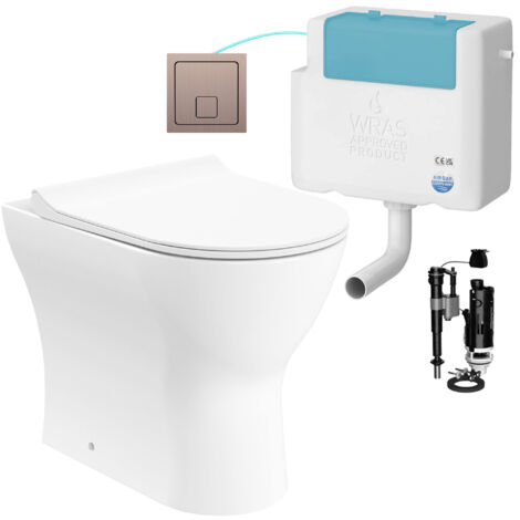 Gloss White Rimless Back to Wall Toilet and Concealed Cistern Set - Side Entry