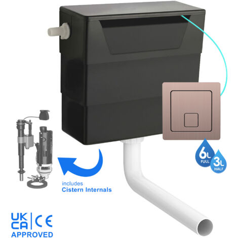 Universal Side Entry Concealed Toilet Cistern WC with Dual Flush Brushed Bronze Square Button - Includes WRAS Internals & Pipe (1/3)