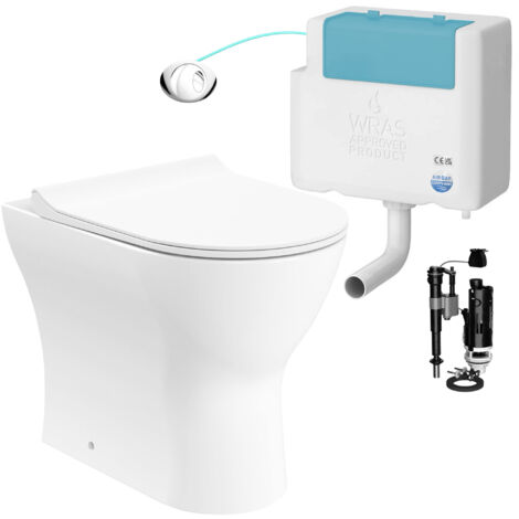 Gloss White Rimless Back to Wall Toilet and Concealed Cistern Set - Bottom Entry