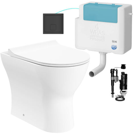 Gloss White Rimless Back to Wall Toilet and Concealed Cistern Set - Side Entry