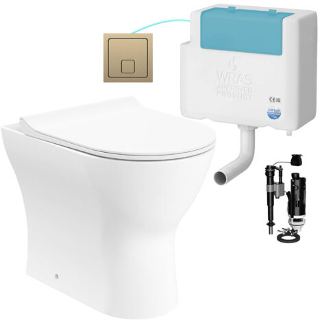 Gloss White Rimless Back to Wall Toilet and Concealed Cistern Set - Bottom Entry
