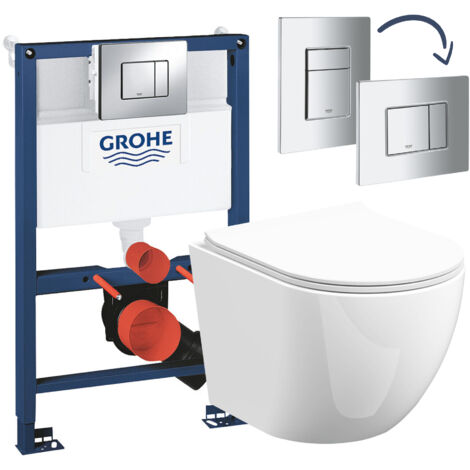 Gloss White Rimless D Shape Wall Hung Toilet with Grohe Rapid 0.82m Low Height Concealed Cistern Frame Set