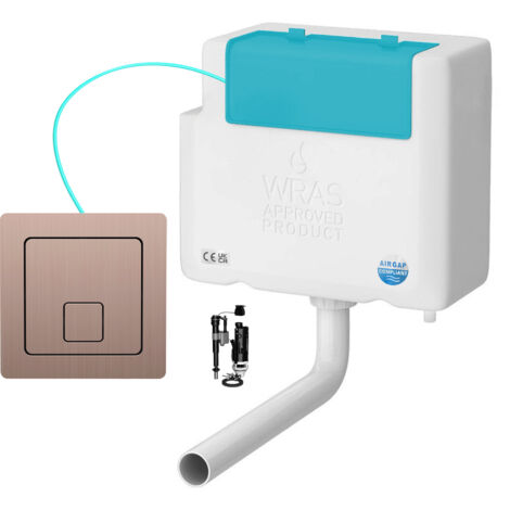 Bottom Entry Concealed Toilet Cistern WC with Dual Flush Brushed Bronze Square Button - Includes WRAS Internals & Pipe