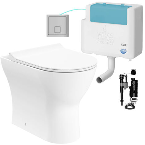 Gloss White Rimless Back to Wall Toilet and Concealed Cistern Set - Bottom Entry