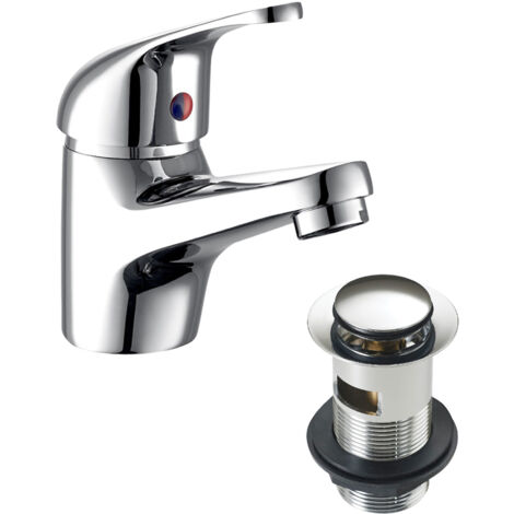 Cloakroom Basin Sink Mono Mixer Tap Single Lever with Waste & Fittings - Chrome (1/4)