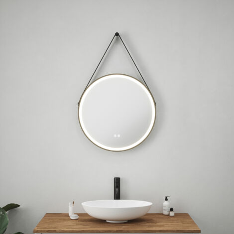 Valletta Tunable LED Mirror with Leather Strap & Black Trim - 600 x 43mm IP44 Rated Diffused Border Dimmable Demister (1/3)