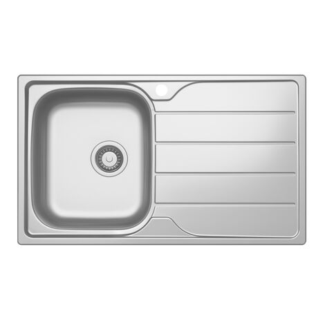 1.0 Single Bowl Inset Kitchen Sink Stainless Steel with Waste & Right Drainer 860x500 (1/4)