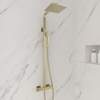 Square Brushed Brass Thermostatic Shower Kit with Fixed Head and Handset