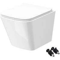 Gloss White Compact Rimless Square Wall Hung Toilet Pan with Soft Close Seat - Hidden Fixations