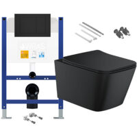 Matt Black Rimless Square Wall Hung Toilet with Low Height 0.75m Concealed Cistern Frame Set