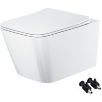 Gloss White Rimless Square Wall Hung Toilet Pan with Soft Close Seat - Hidden Fixations
