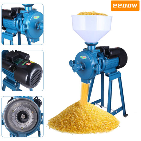 Molino de grano eléctrico de 2200 W con radio, Molino de cereales comercial, chatarra, molino de piensos, molino de malta, picadora de cereales, maíz, pienso, azul