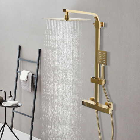 Sistema de ducha antical con termostato, juego de ducha de lluvia, columna de ducha de latón, dorado, para hoteles, apartamentos, grandes KTV, clubes, etc