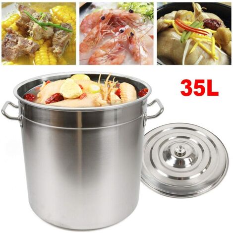 Olla de acero inoxidable con tapa, 35 litros, acero inoxidable, para gastronomía, gastronomía, olla grande para camping, olla para gulash (1/5)