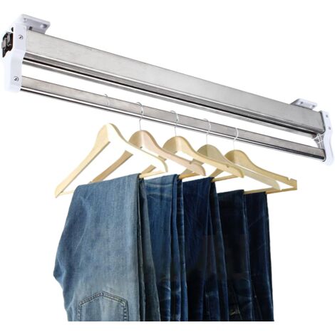 Barra telescópica extensible para colgar la percha, color plateado y blanco, 54,2 x 4 x 10 cm, ventilador de ropa extensible, adecuado para colgar ropa, corbatas, bufandas, etc