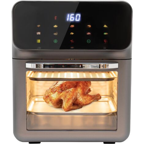 Mini horno Horno de pizza de 13 LITROS con aire recirculado Horno 3 en 1, horno eléctrico para hornear y asar a la parrilla, con 2 bandejas para hornear y 50 cajas para pasteles, calor superior/inferi