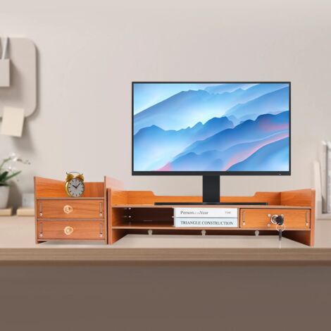 Soporte para monitor con cajón, ajustable, madera con taquillas individuales, para PC, monitor, portátil, impresora (1/5)