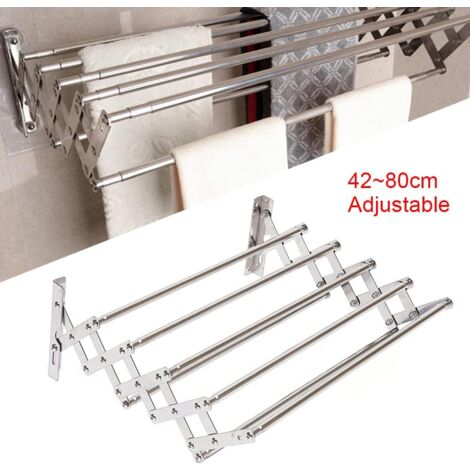 Tendedero de pared de acero inoxidable, plegable, tendedero de pared con 5 barras, toallero de metal para baño, 42-80 cm de ancho
