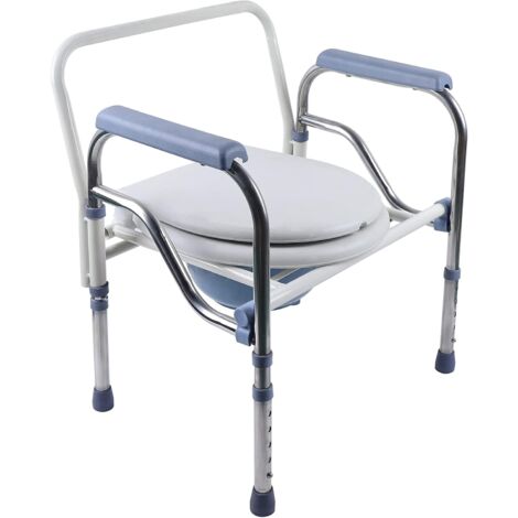 Silla de inodoro plegable, silla de noche, silla de ducha fija, silla de inodoro con una capacidad de carga de hasta 150 kg, adecuada para personas mayores, embarazadas, Azul (1/5)