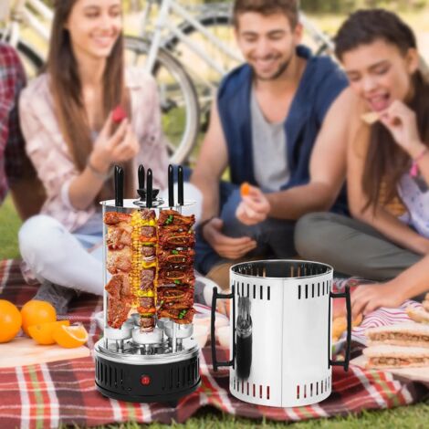 Mini parrilla de doner para el hogar, parrilla de pollo, máquina de kebab eléctrica, parrilla vertical, pincho para dönerspieß grill de acero inoxidable asador barbacoa de mesa con 6 pinchos para
