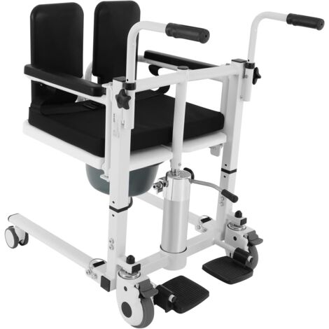 Silla de ducha con cinturón de seguridad, 43 – 63 cm, altura del asiento ajustable, silla de ruedas con respaldo abierto a 180°, hasta 150 kg