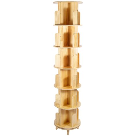 Librería giratoria de 6 niveles con patas, estantería grande giratoria, estantería de pie tipo torre, estantería de madera redonda para dormitorio y sala de estar
